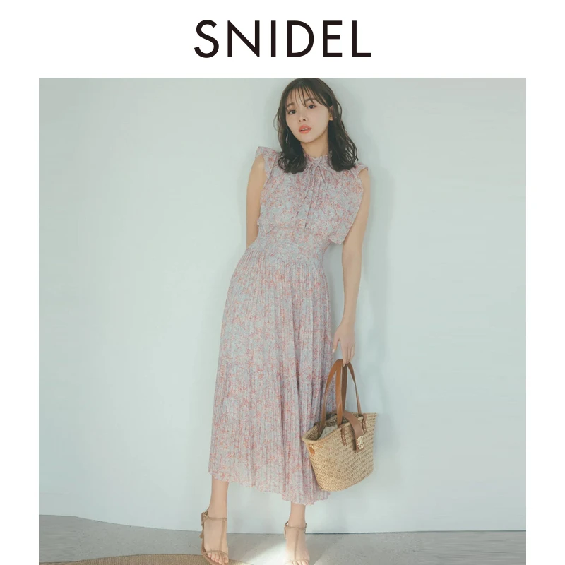 SNIDEL2025春夏新品优雅印花荷叶边小飞袖茶歇连衣裙SWFO252004