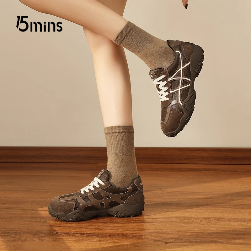 15MINS/15分钟拼接时尚德训鞋女百搭休闲运动鞋厚底轻便旅游鞋