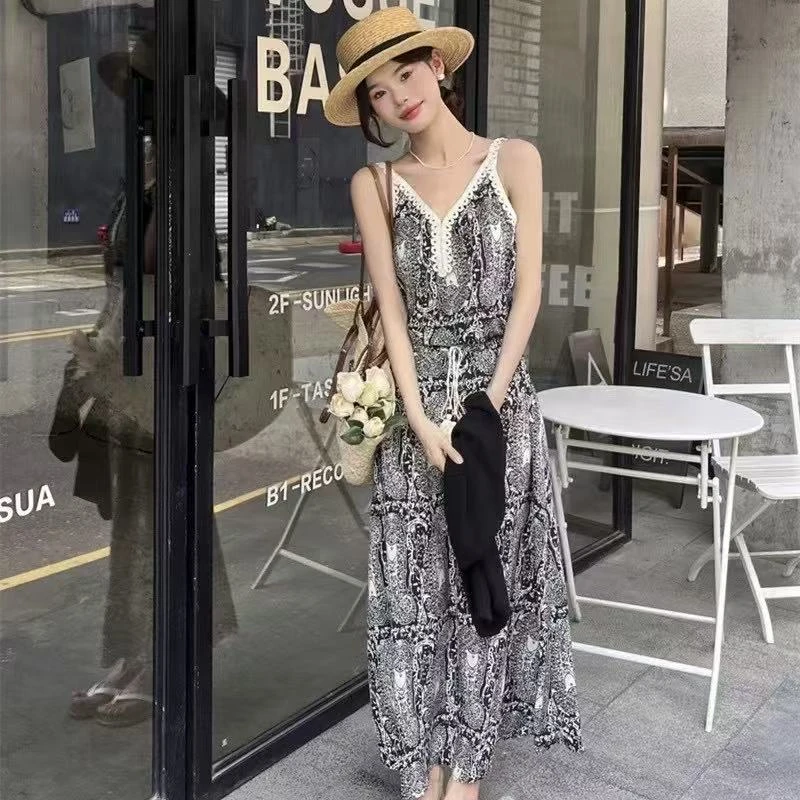 针织防晒披肩上衣海边度假碎花连衣裙波西米亚海滩长裙女Y044