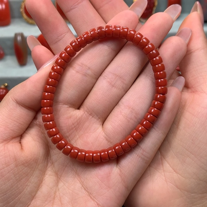未镶嵌6柿子红药片手串南红玛瑙