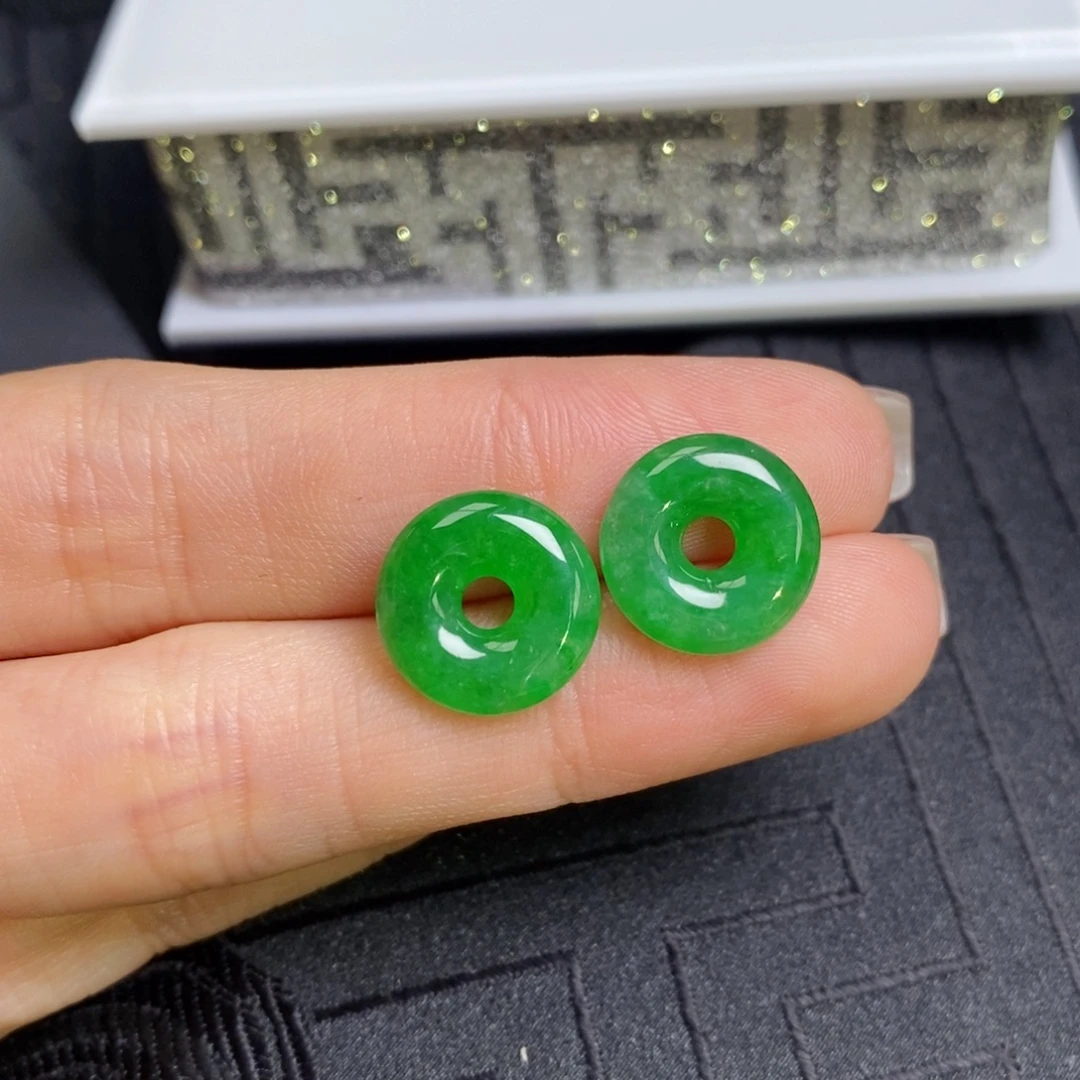翡翠未镶嵌耳饰甜甜圈 新货 有暗纹