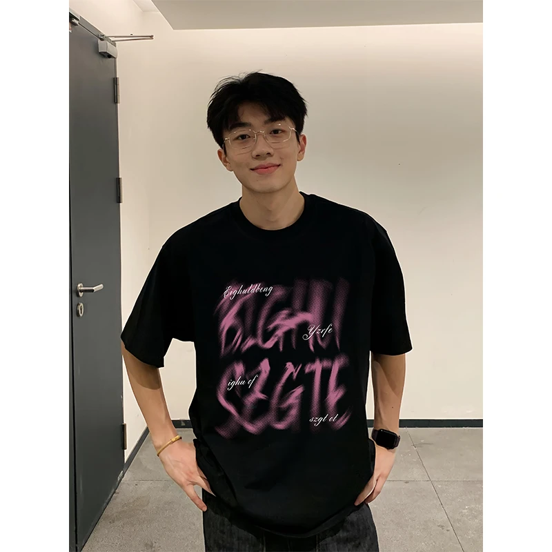 黑色cleanfit潮牌高街欧若风短袖t恤男款夏季设计感小众复古上衣