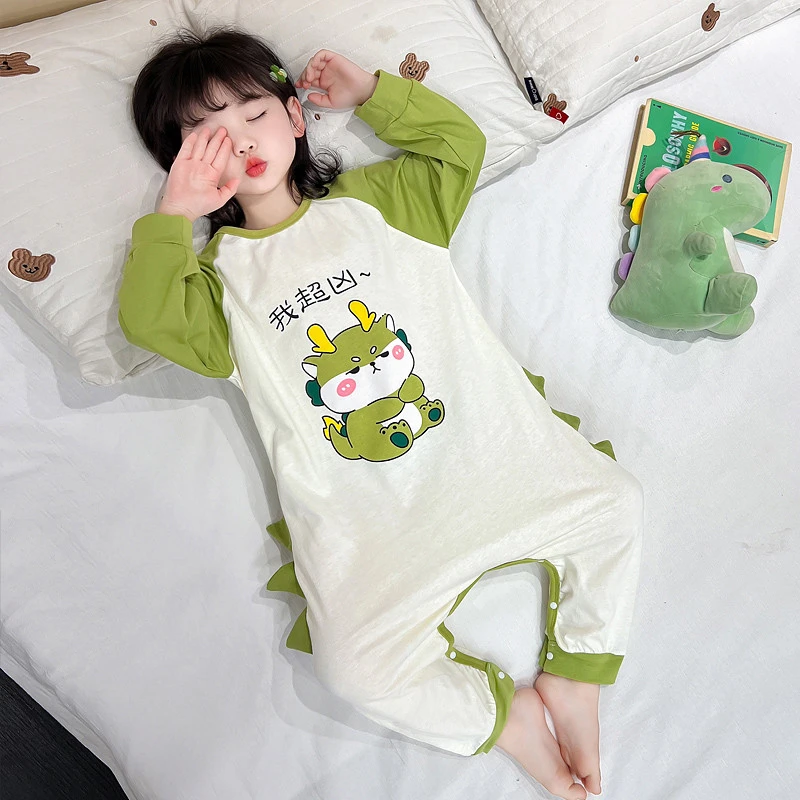女童睡衣连体春秋季款纯棉长袖女孩卡通睡袋宝宝儿童防踢家居服