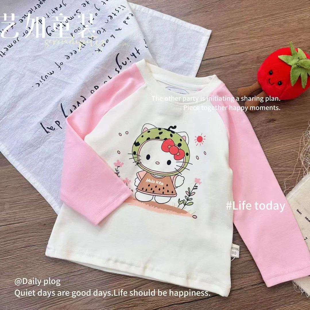 【sheep毛拉架】2025秋季上新韩系女童凯蒂猫西瓜插肩打底衫D-H580