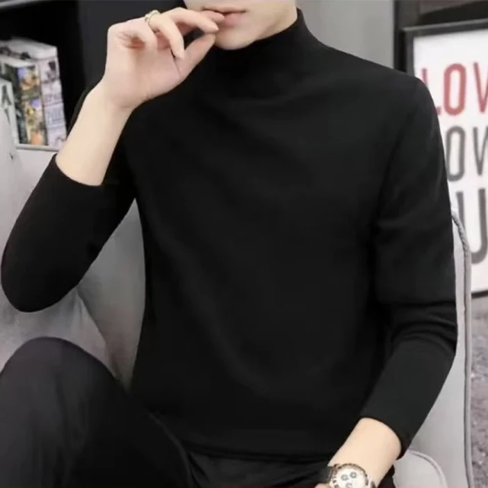 C6 半高领纯色薄绒修身长袖打底衫男女同款