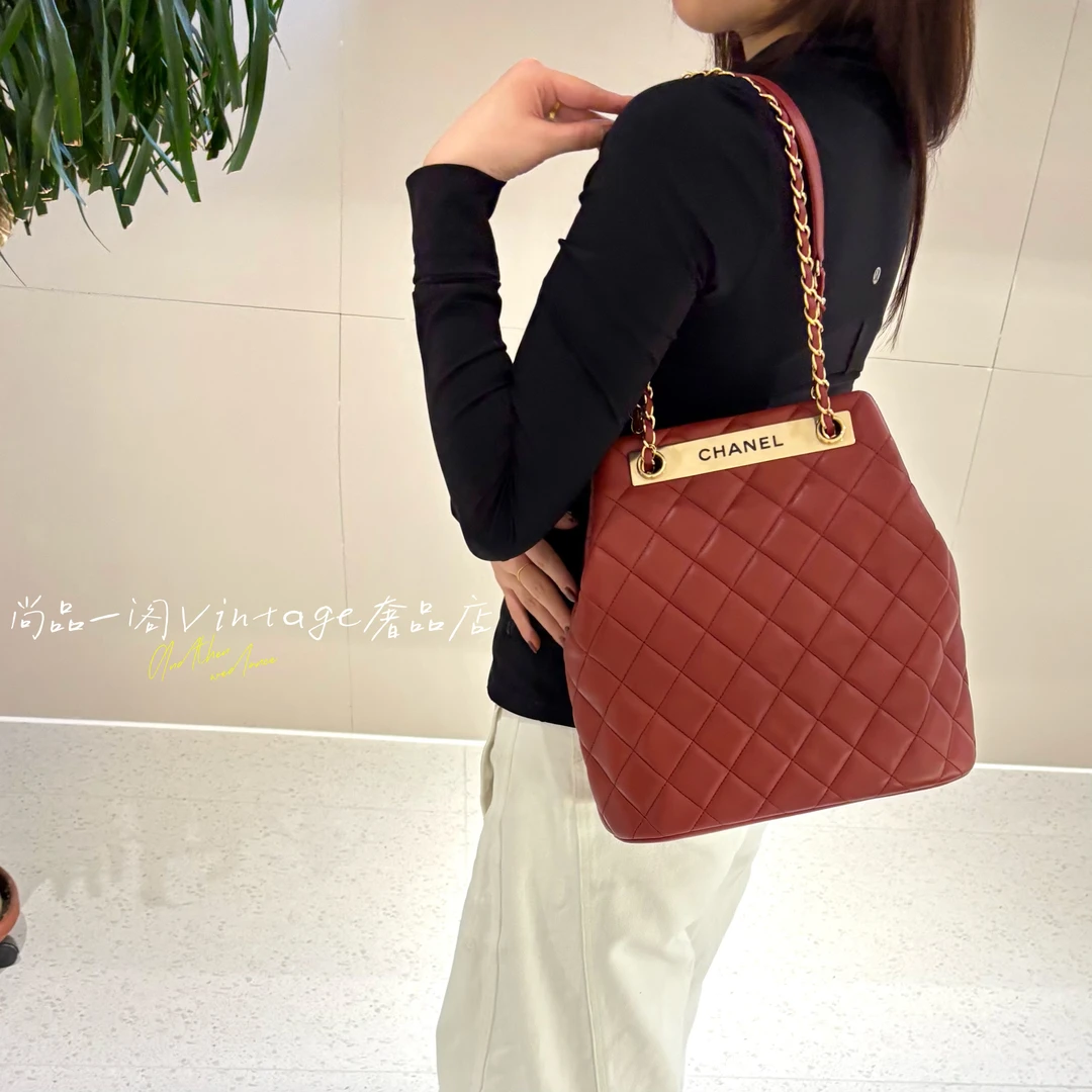 95新 Chanel/香奈儿 尚品一阁/枣红色16A水桶包