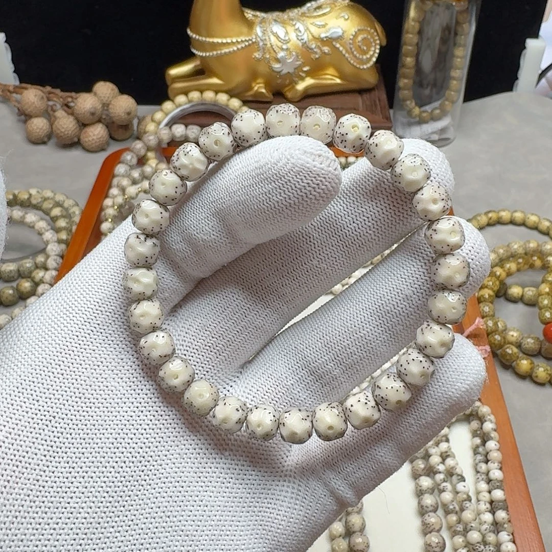 星月菩提手串石玉料8无相单圈瓷白玉化料月留白小细星