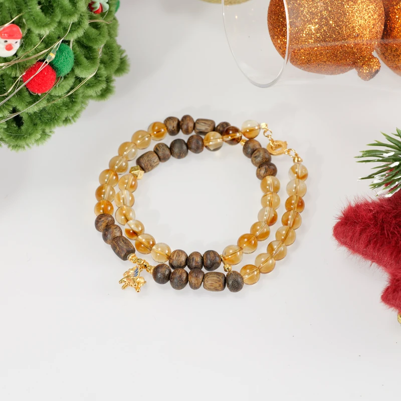 沉香【梧桐院落】95沉奇楠沉香无相珠水晶双圈手串（多样性发其一）