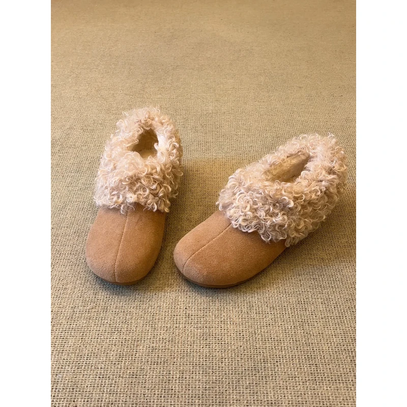 nnmiss/4cm磨砂圆头毛绒勃肯鞋女一脚蹬通勤懒人保暖毛毛鞋