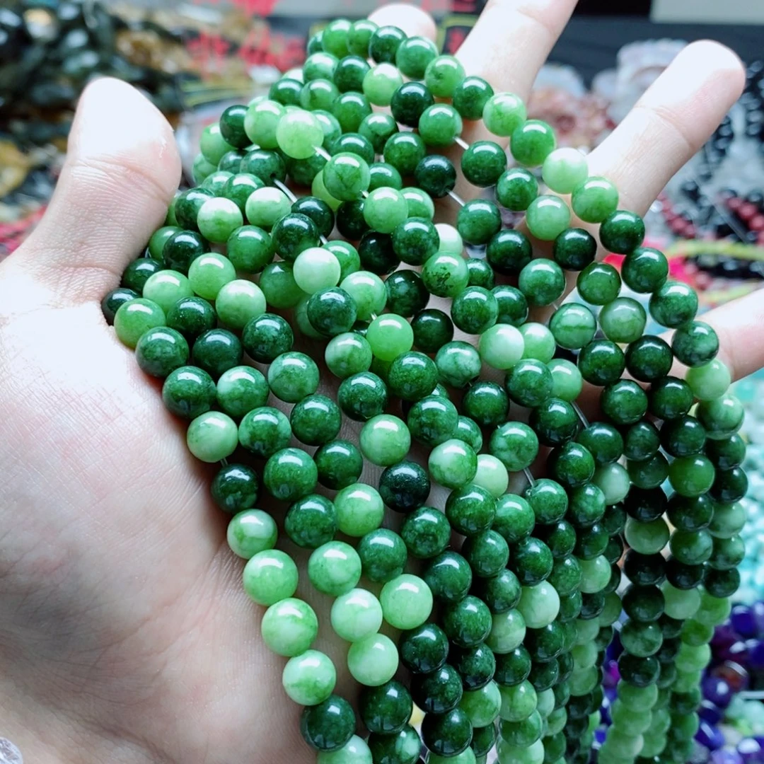 玛瑙/玉髓未镶嵌珠宝半成品一条天然8mm碧玉圆珠A62