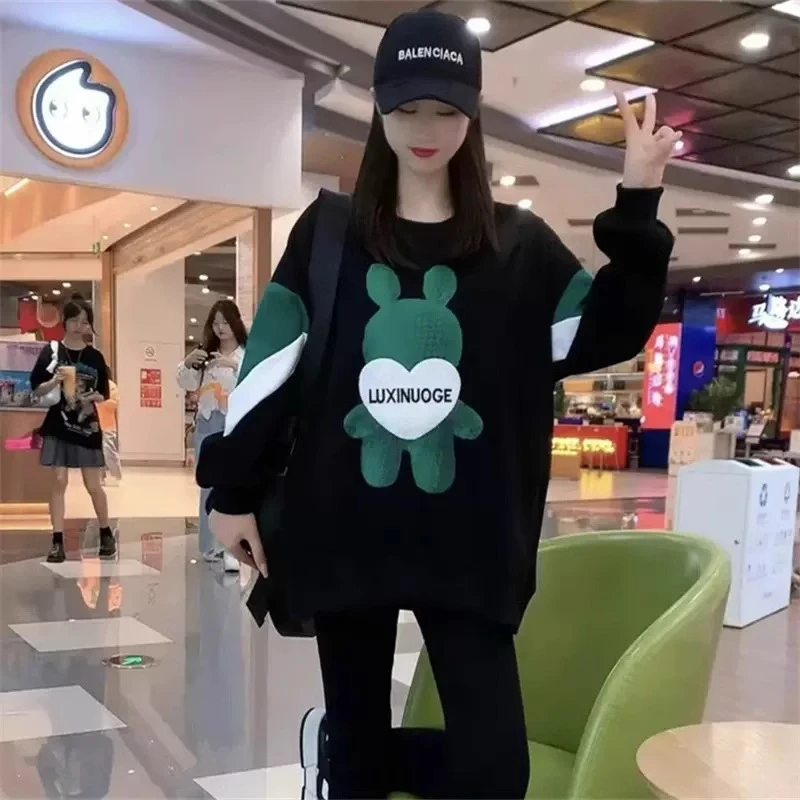 2025超火无帽卫衣女春季套头中长款印花黑色高端大牌欧货爆款上衣