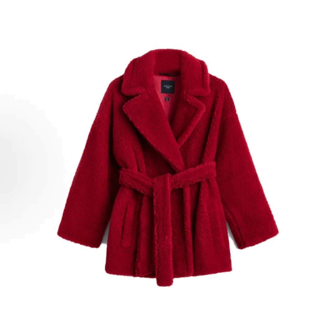 99新 MaxMara 红色短款泰迪大衣/34码/C01183