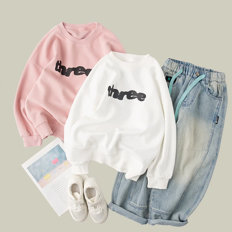 吴小越w942男童春装圆领套头印花卫衣长袖中大童儿童打底衫