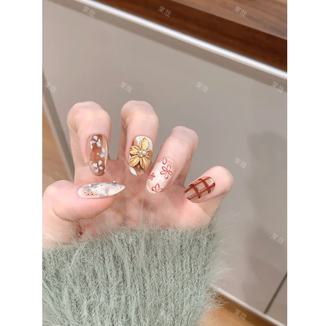 茉哉现货皮皮【桂馥兰香】纯手工定制美甲拆卸穿戴甲A4994
