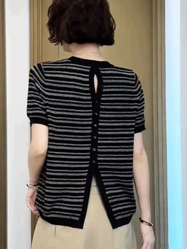 嘉姐家~韩版圆领舒适长袖针织女夏设计感薄款ZJ025