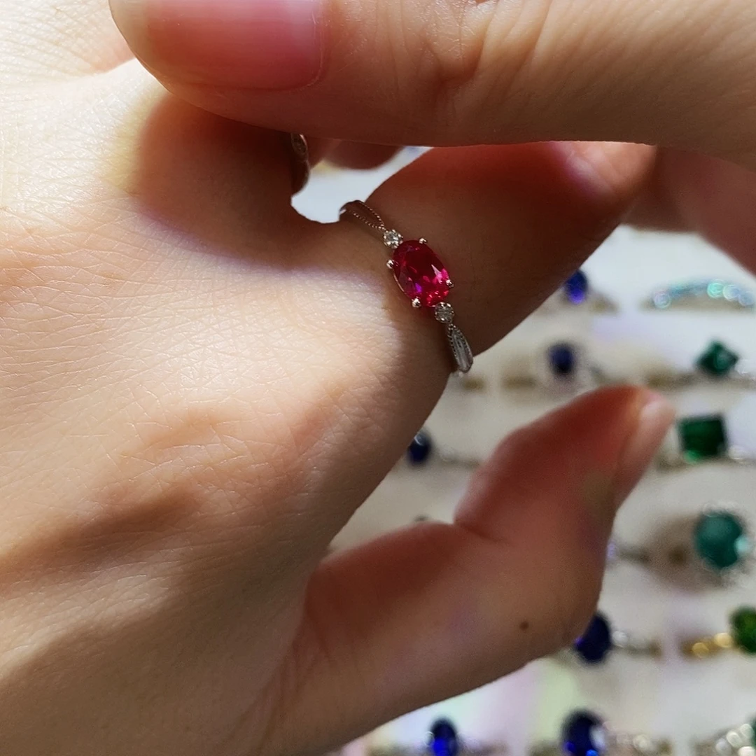 红宝石戒指银S925镶嵌