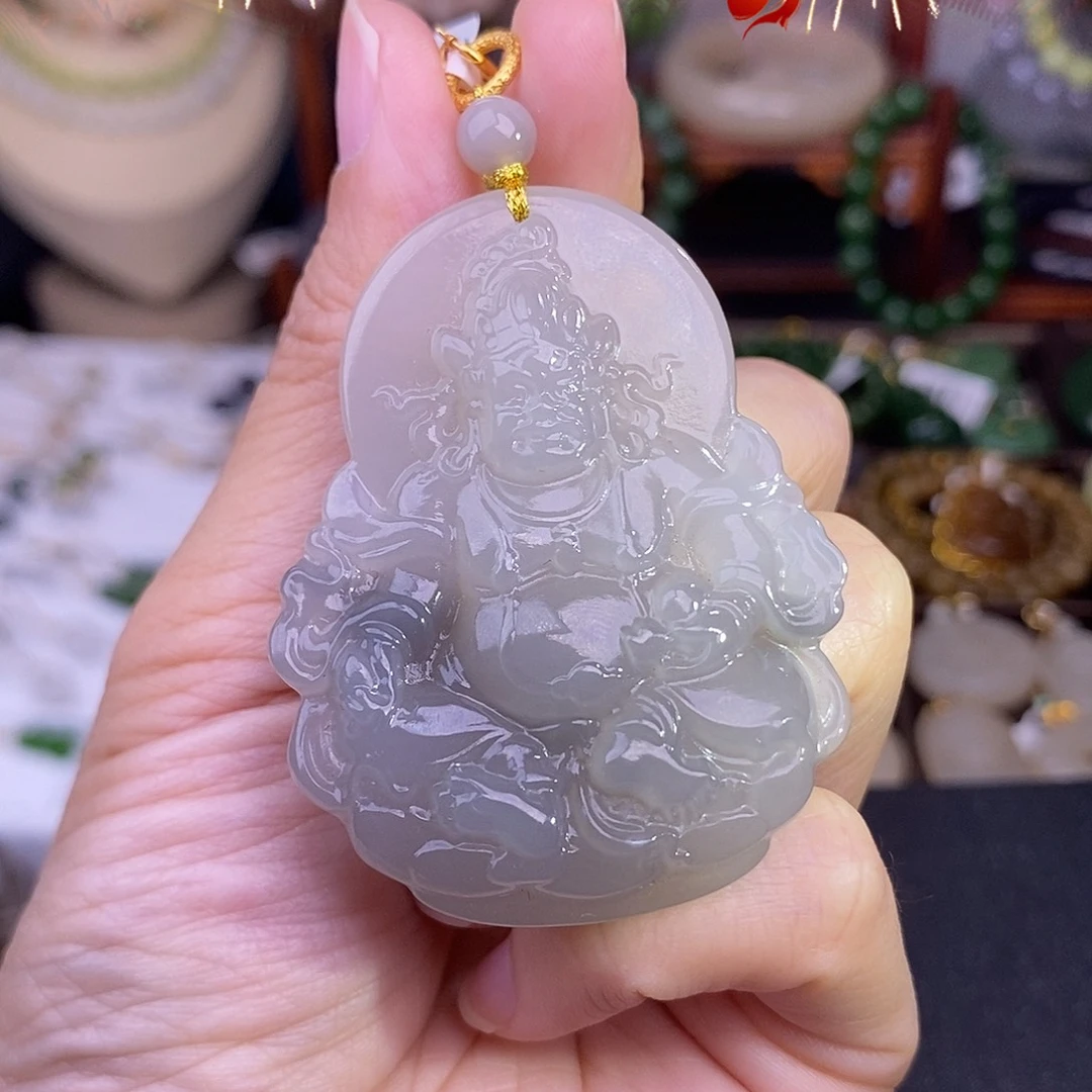 和田玉浓烟紫冰底黄财神脂膏级清货价未镶嵌