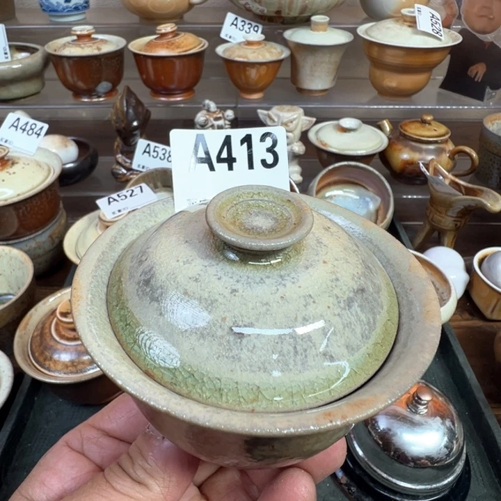 摆件小***仔413景德镇手工柴烧盖碗