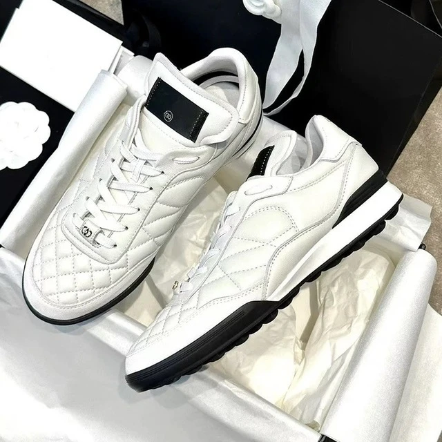 阿甘鞋百搭真皮系带平底菱格透气运动鞋女香奶奶白色休闲鞋靴子