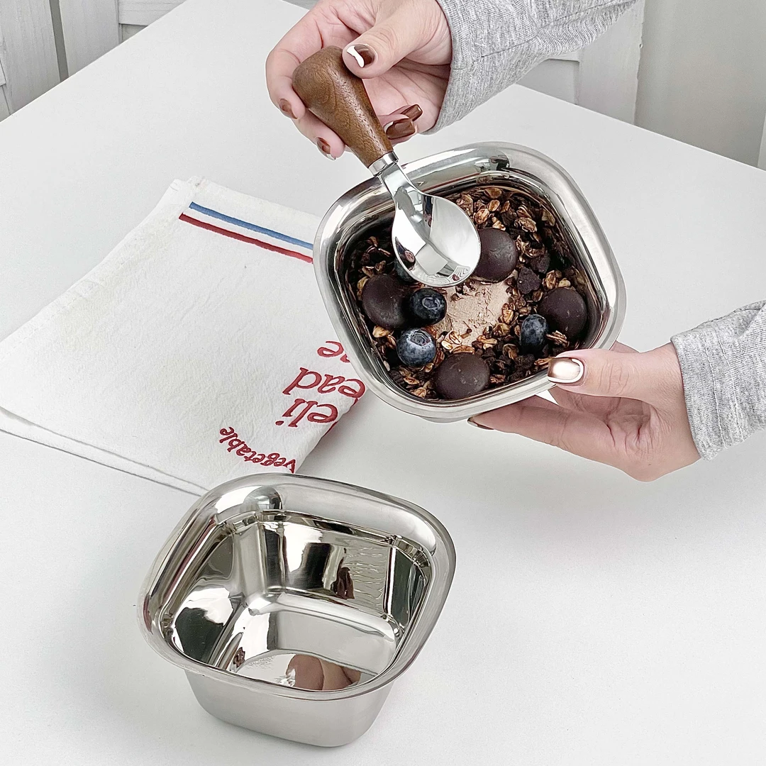 嘉点304不锈钢碗甜品燕麦碗家用酸奶碗水果冰淇淋小碗高颜值勺子