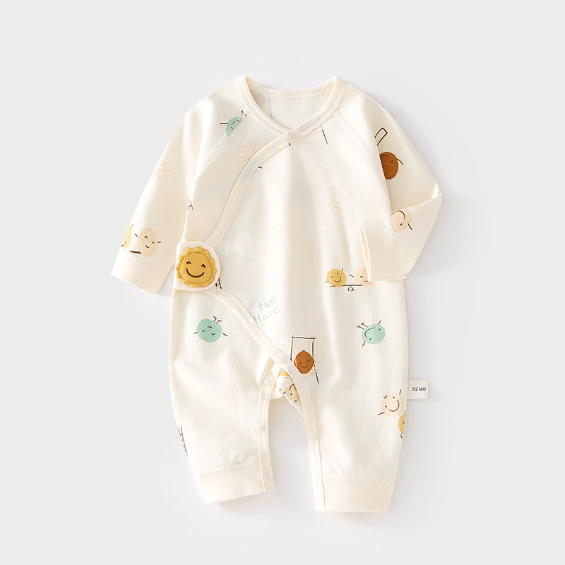 新生儿连体衣婴儿衣春秋四季款和尚服爬服魔术贴0-3个月宝宝衣服