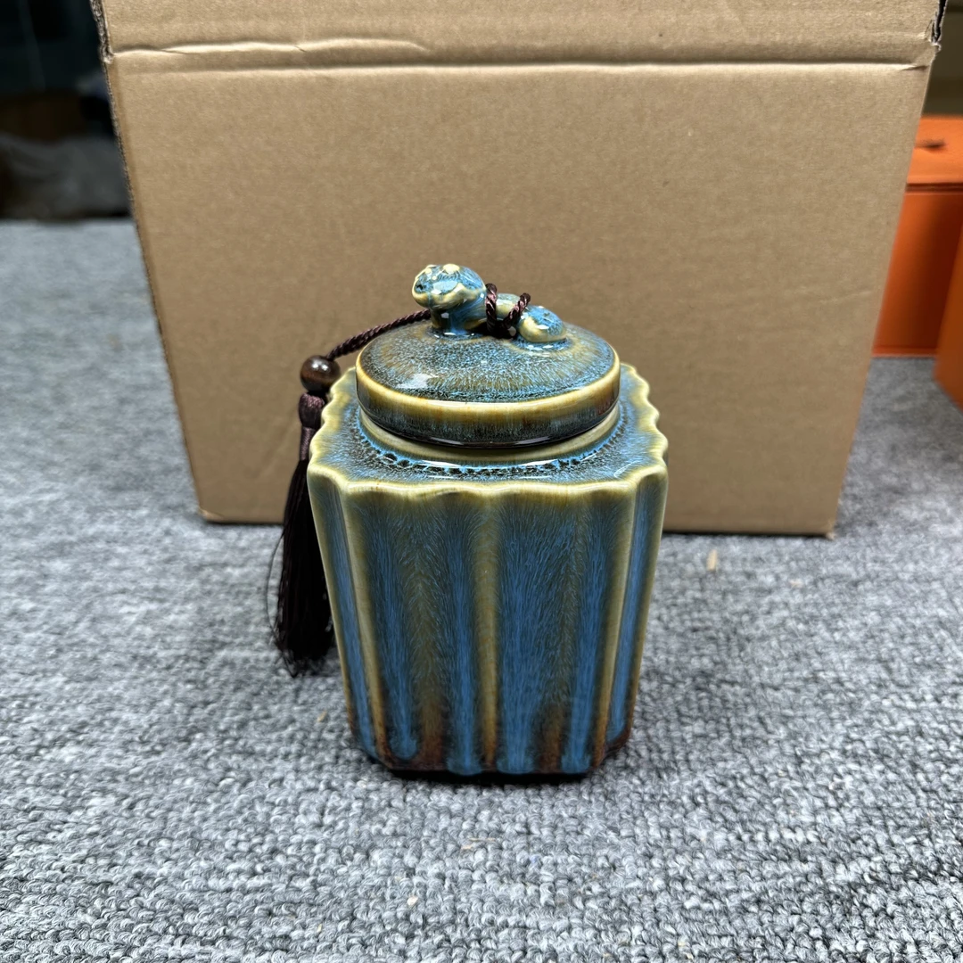 窑变蓝四方茶叶罐（fl1）