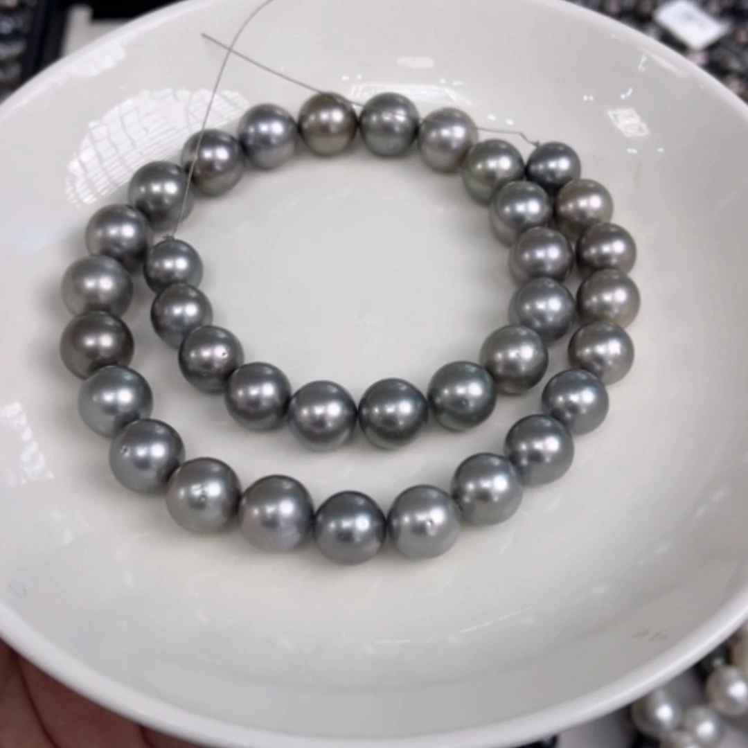 【闪购商品】海水珍珠颈饰未镶嵌大溪地铂金灰项链10-12mm