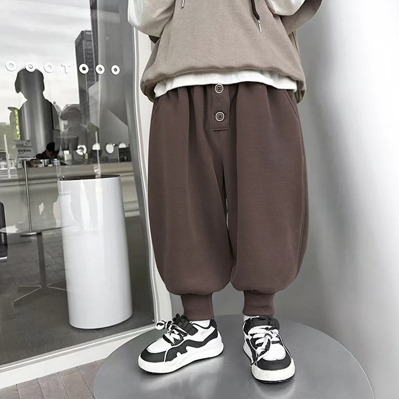 秋季新款儿童一体绒加厚宽松时尚百搭韩系运动裤