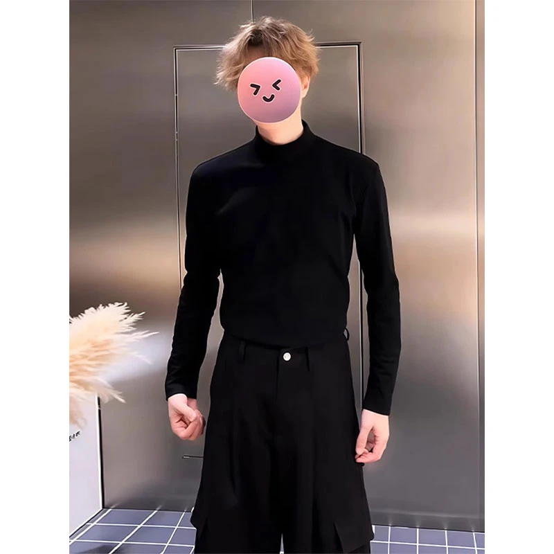 双面德绒半高领打底衫男款秋冬季青少年ootd美式cleanfit休闲上衣