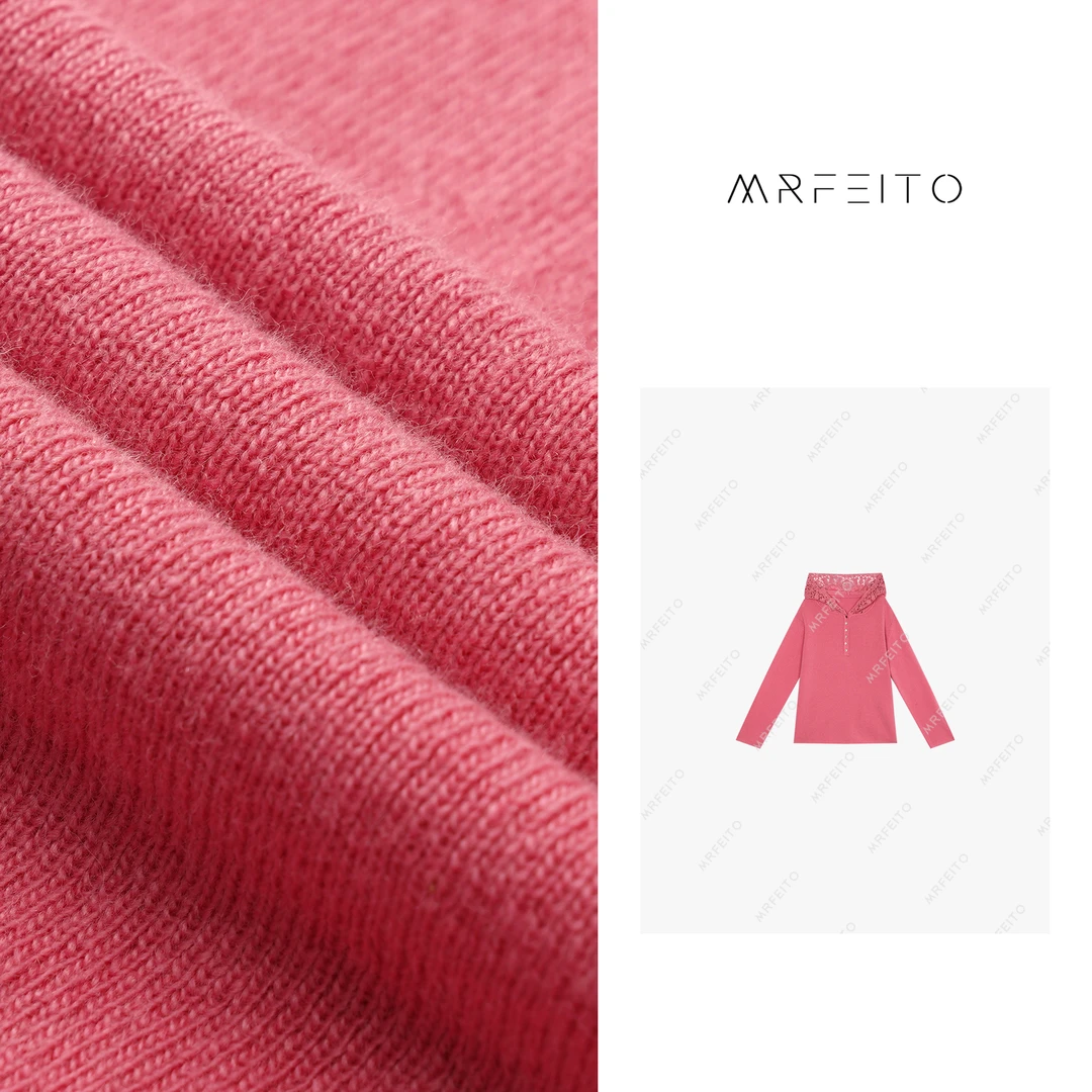 【埃德蒙花园】手工蕾丝绵羊毛连帽休闲女帽衫H869M01Q28560