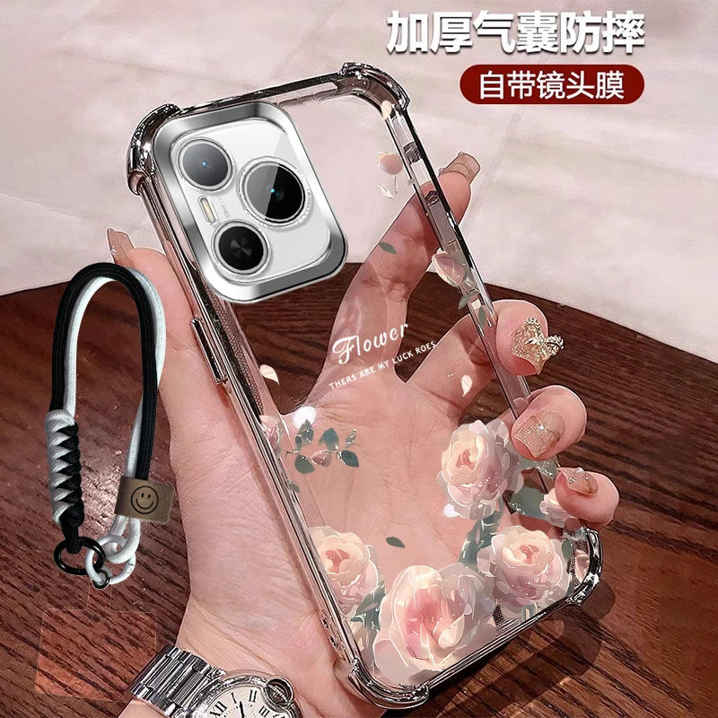 适用荣耀Power手机壳女款硅胶玫瑰花四角防摔透明DVD-AN00高颜值