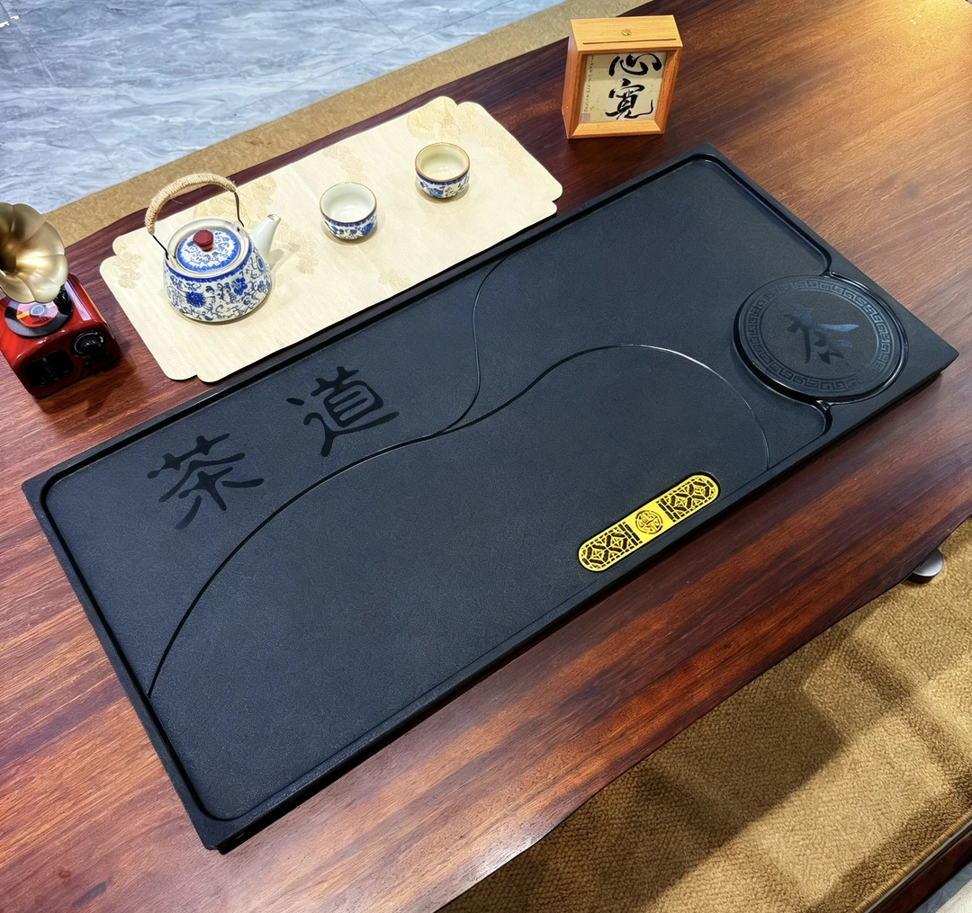 80*37*3乌金石干湿分离茶道款石茶盘家用办公直排下水