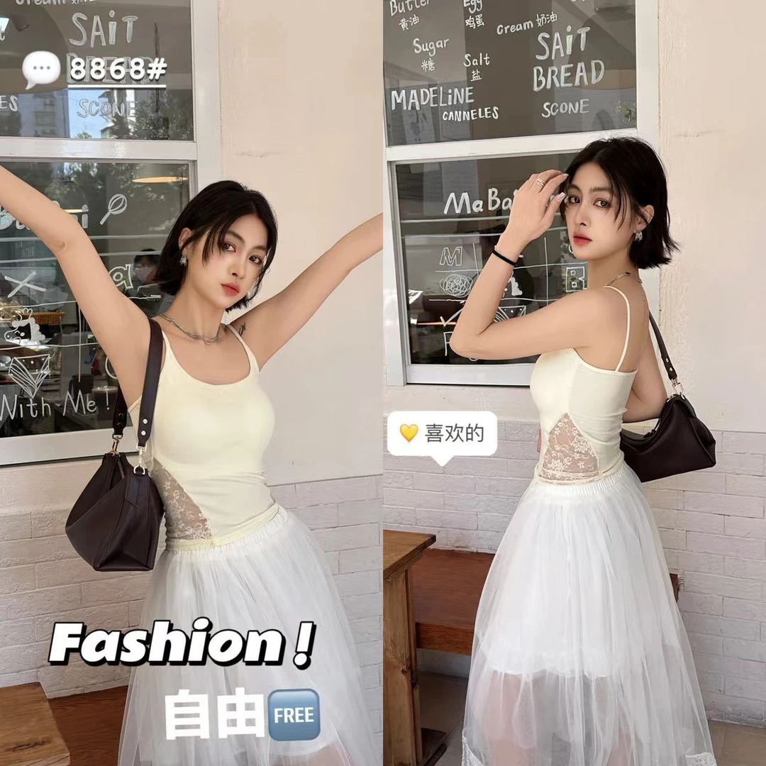 纯欲蕾丝拼接小吊带背心夏季内搭外穿修身显瘦辣妹无袖上衣