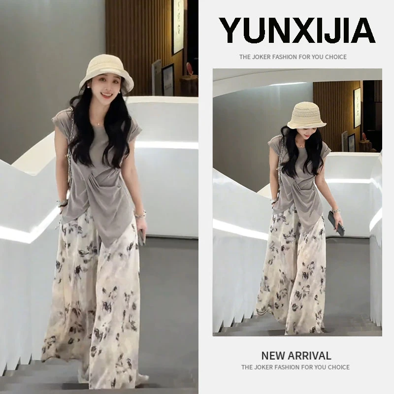 2025夏季新款时尚宽松简约慵懒风设计感百搭短袖上衣裤子两件套