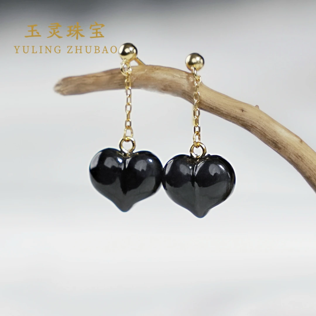 【繁星】天然和田玉烟紫帝王紫耳环一对 新中式国风 多样性发其一