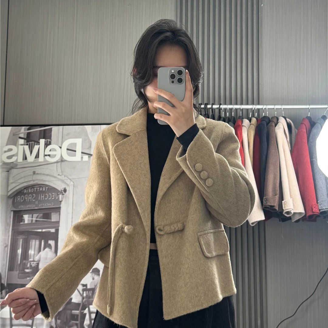 【100%羊毛】8822-红色双面呢大衣女短款2025新款羊毛小个子韩版