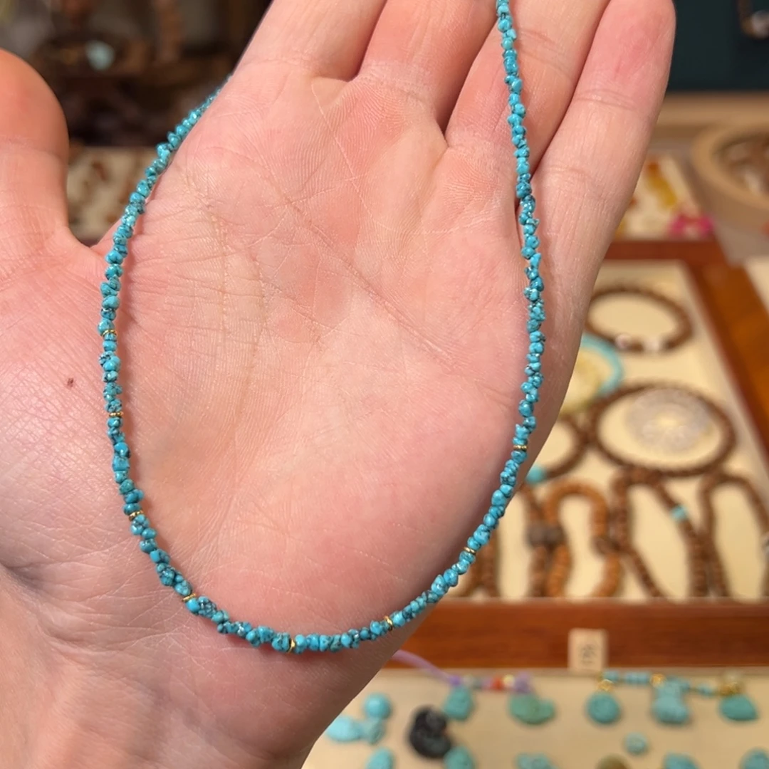 绿松石未镶嵌项圈高瓷高蓝玉化随型小米珠锁骨链