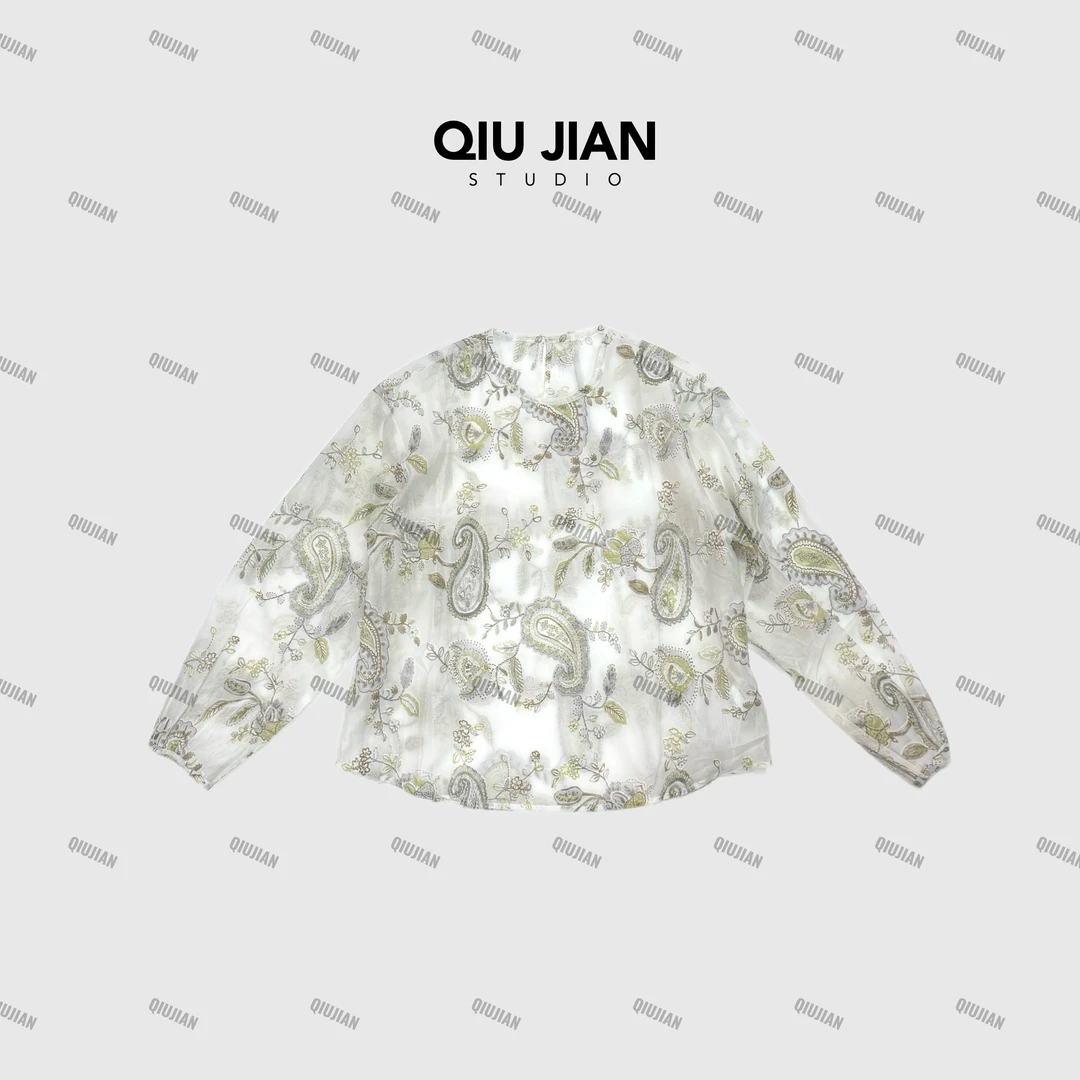 QIUJIAN【千针万绣】DK-SBL-004立体绣腰果花松弛感天丝长袖衬衫