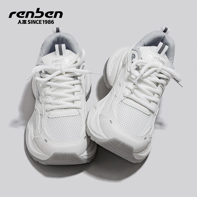 人本官方旗舰店秋季休闲女鞋运动鞋懒人鞋拼接超纤厚底运动潮流ol