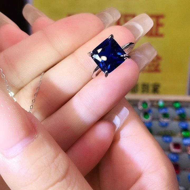 蓝宝石戒指银S925镶嵌