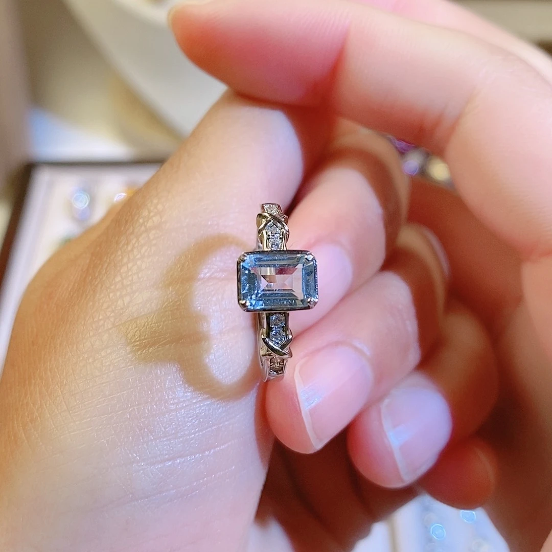 海蓝宝石戒圈银S925镶嵌