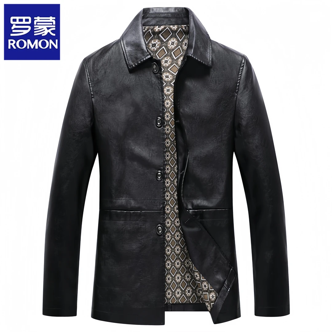 Romon/罗蒙皮衣外套男士夹克西装海宁春秋2025新款休闲爸爸装西服