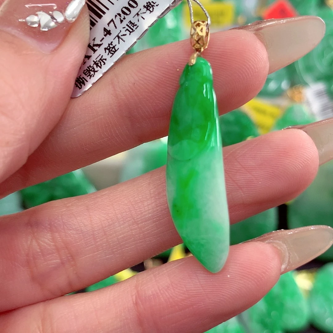 翡翠18K金镶嵌吊坠(不含链)