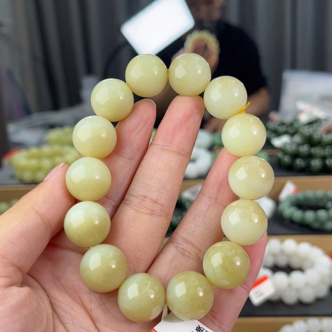 手串未镶嵌和田玉新疆若羌糖白卡16圆珠