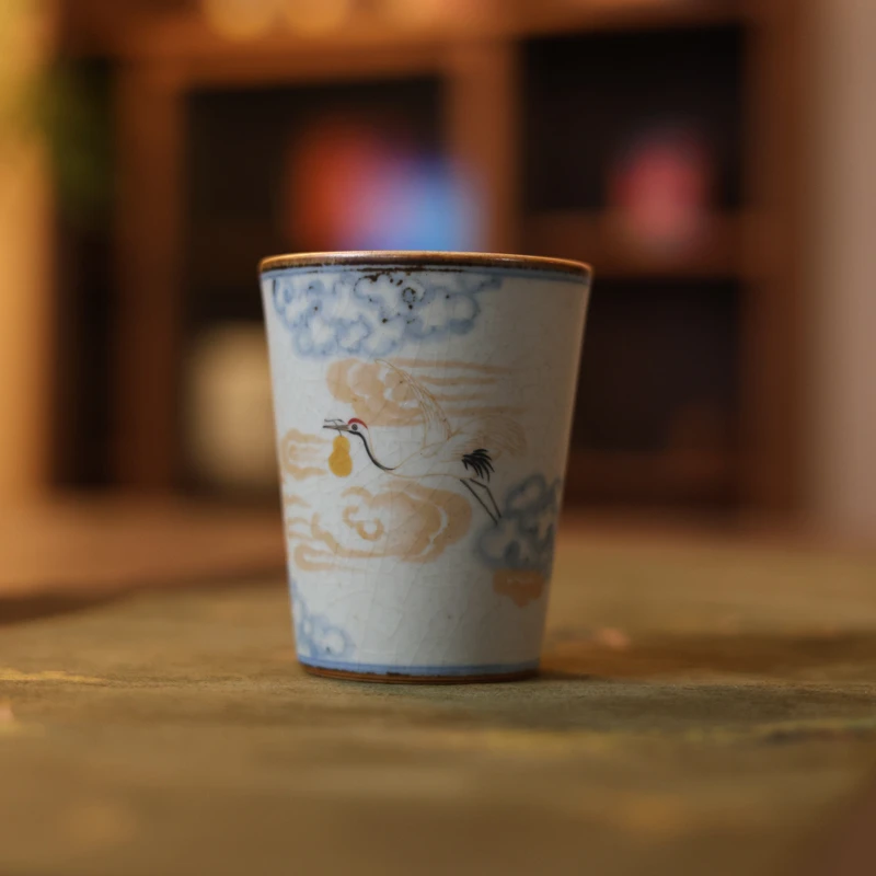 【静姐小院】仙鹤祥云福禄-朴云堂-直筒杯(130ml)（朴杯0325）