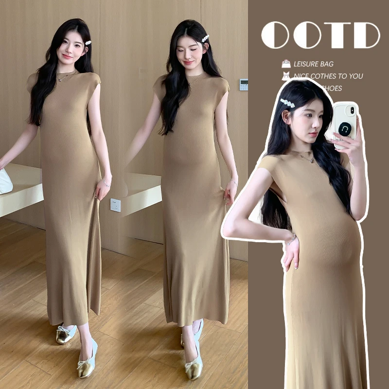 时尚孕妇夏季显瘦连衣裙韩版针织鱼尾裙舒适大码长款孕妇连衣裙