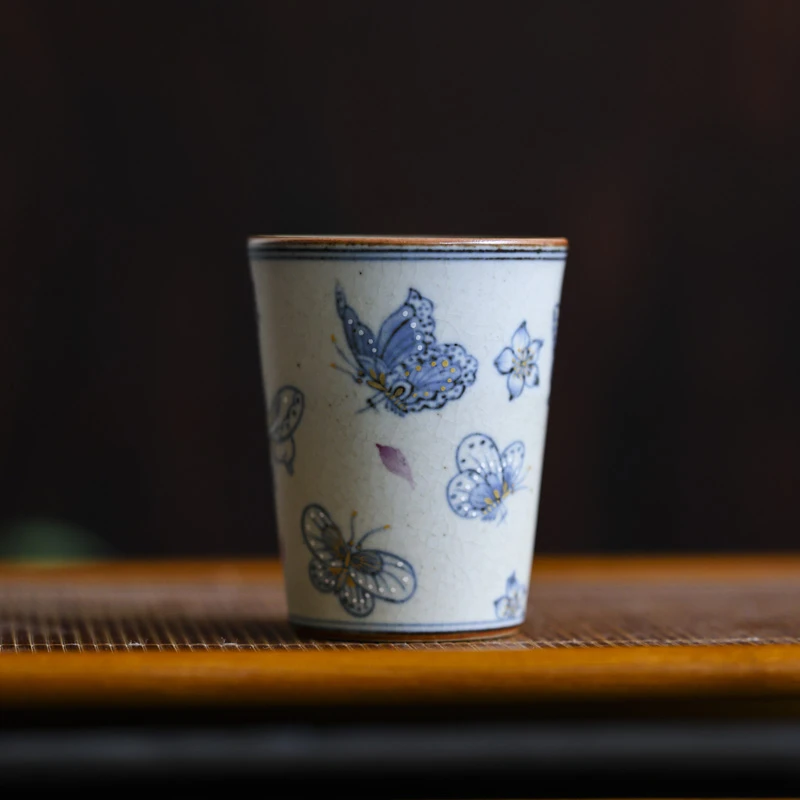 【叁山】描金蝴蝶-朴云堂-恋花直筒杯-120ml（朴杯0251）