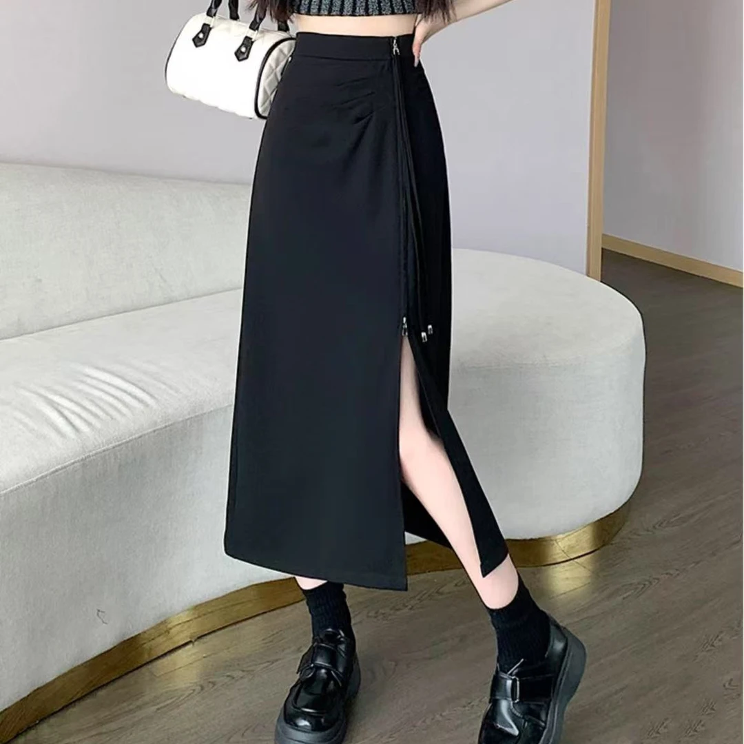 女士设计感显瘦开叉半身裙E601