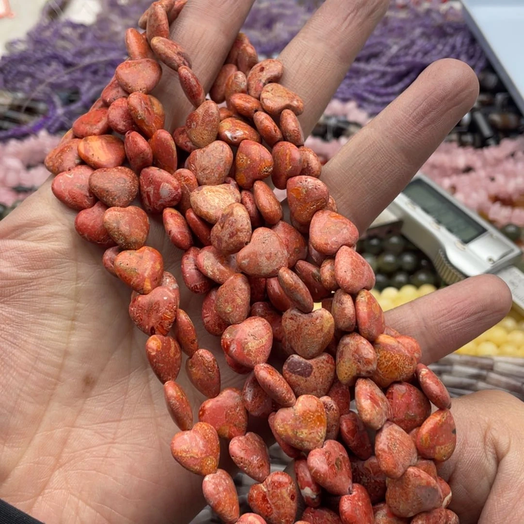 玛瑙/玉髓珠宝半成品未镶嵌两条装12mm草精灵爱心