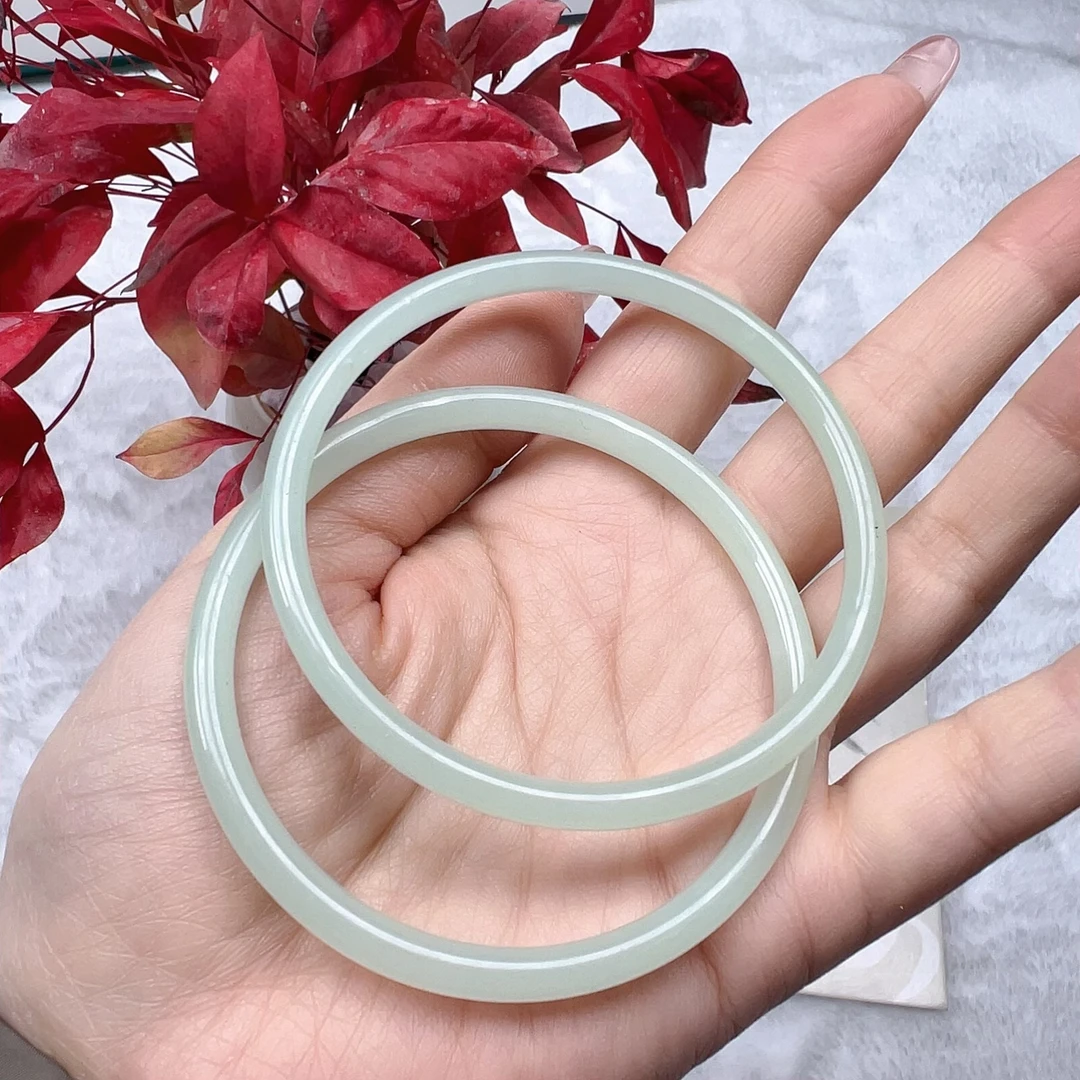 非金属玻璃手镯 淡雅青64d圈口一步一响叮当镯